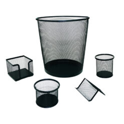 Juego de escritorio 5 piezas con papelera redonda - negro