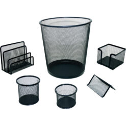 Juego de escritorio 6 piezas con papelera redonda - Negro