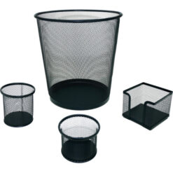Juego de escritorio 4 piezas con papelera redonda - Negro