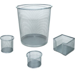 Juego de escritorio 4 piezas con papelera redonda - Plata