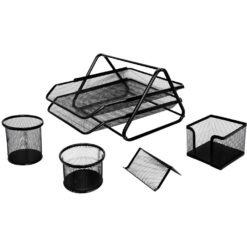 Set de oficina 5 piezas con bandeja de 2 niveles - Negro