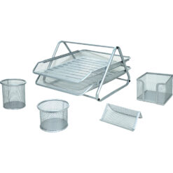 Set de oficina 5 piezas con bandeja de 2 niveles - Plata