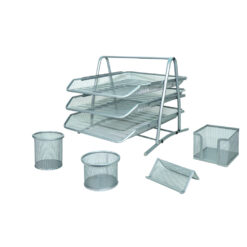 Set de oficina 5 piezas con bandeja de 3 niveles - Plata