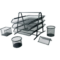 Set de oficina 5 piezas con bandeja de 3 niveles - Negro